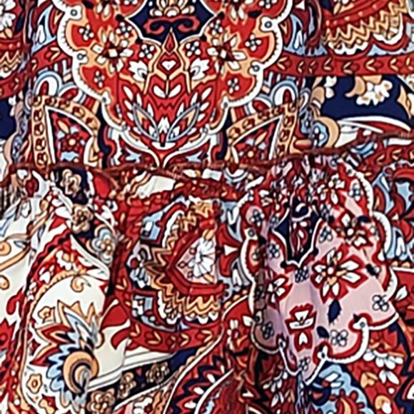 Fun Lightweight Ruffley BOHO Paisley Print Short Skirt Elastic Waist - Picture 2 of 3